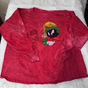 Marvin The‎ Martian Tie Dye Red Long Sleeve Graphic T-Shirt Looney Tunes
